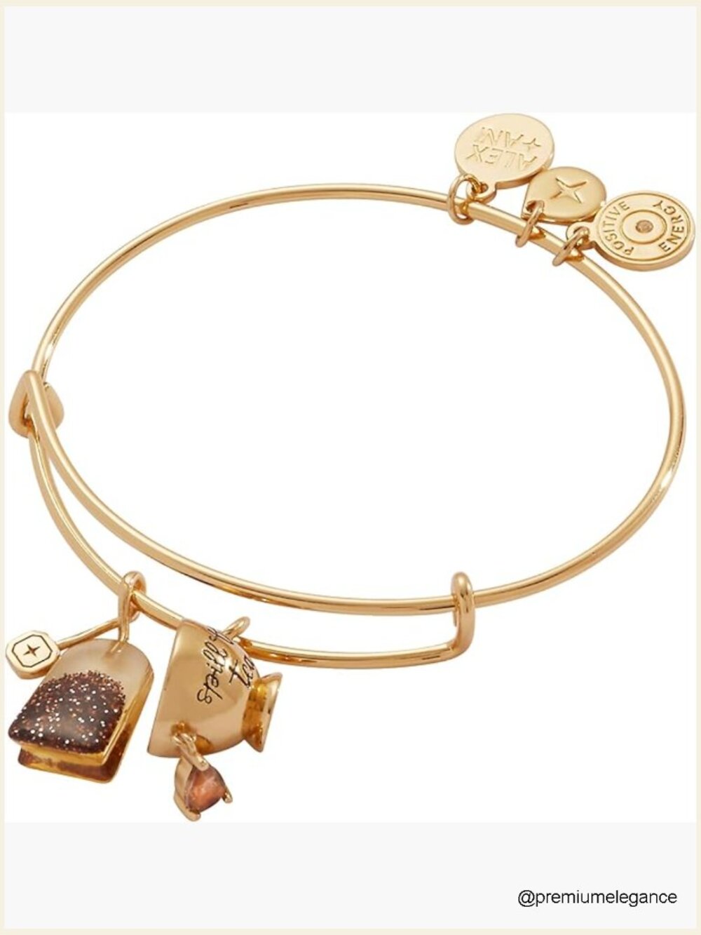 Adjustable Bangle Bracelet with Tea Bag Charm